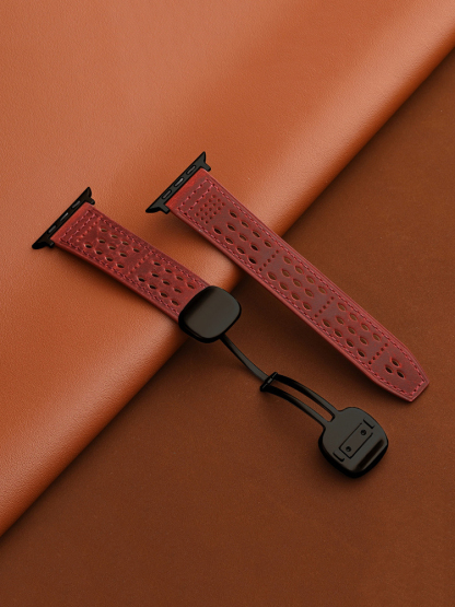 Breathable Mesh Magnetic Buckle Crazy Horse Leather Band for Apple Watch Band