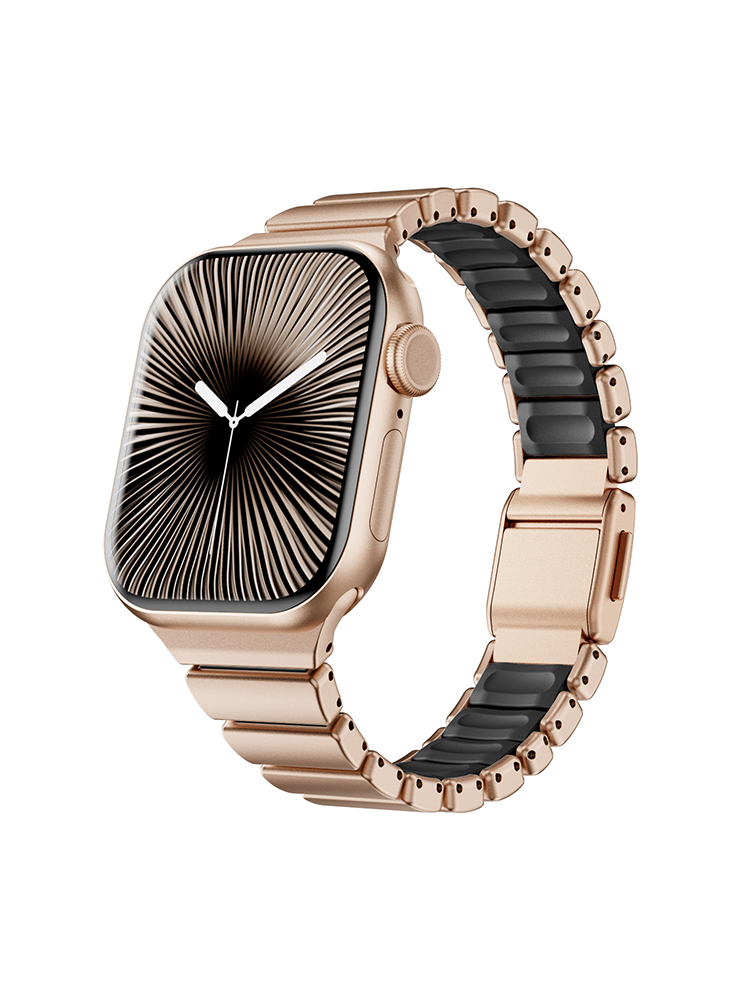 Dual-Layer Stainless Steel and Silicone Watch Band for Apple Watch