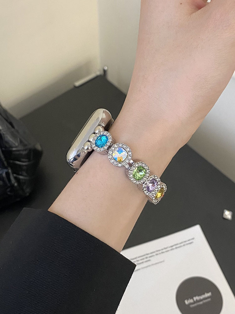 Colorful Round Diamonds Stainless Steel Band