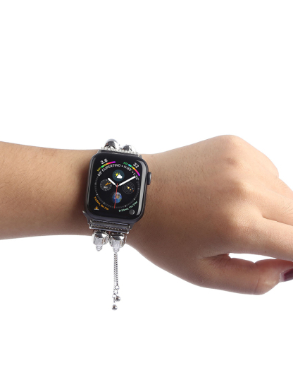 Double Row Beaded Bracelet Stainless Steel Band