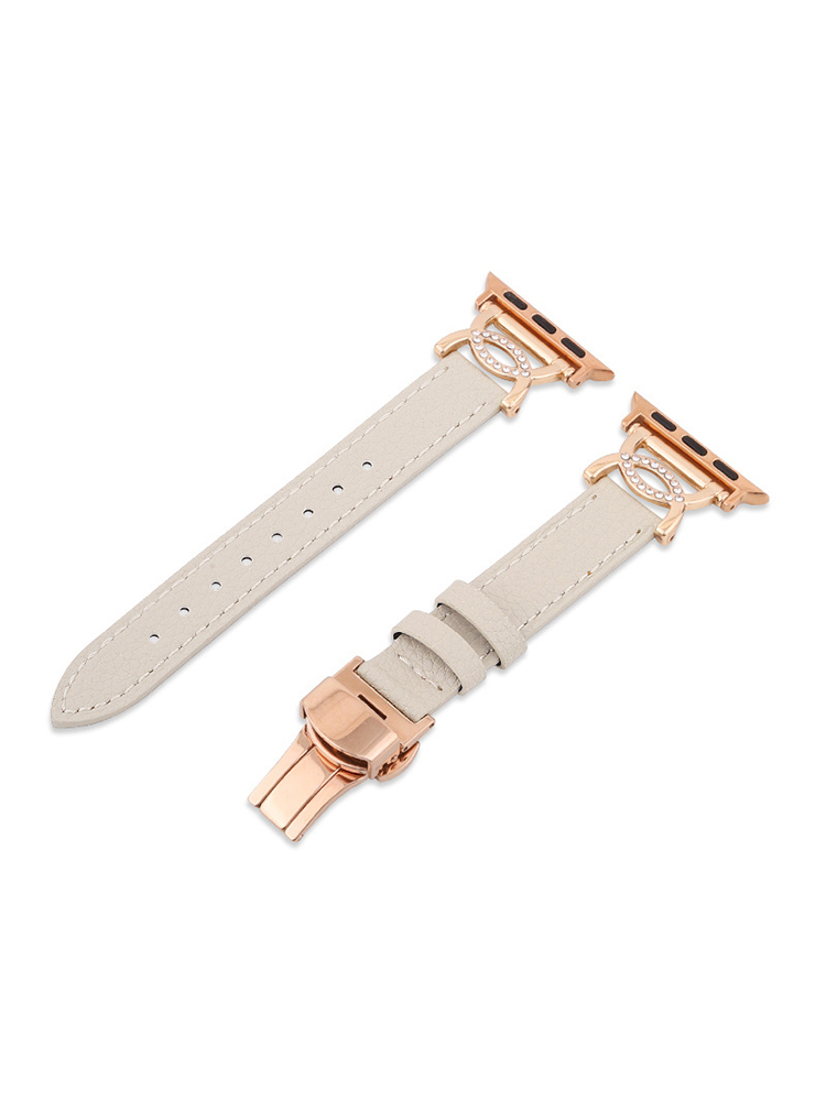 Diamond-set Double C Butterfly Buckle Leather Apple Watch Band - Tatanband