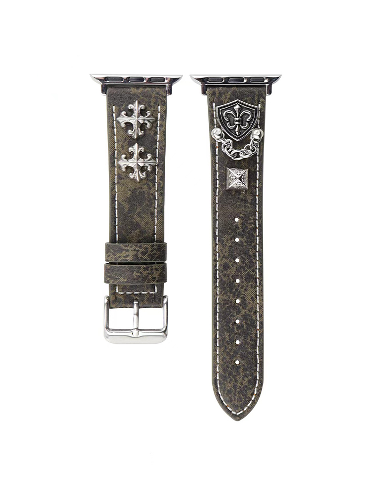 Chrome Hearts Distressed Pattern Leather Apple Watch Band - Tatanband
