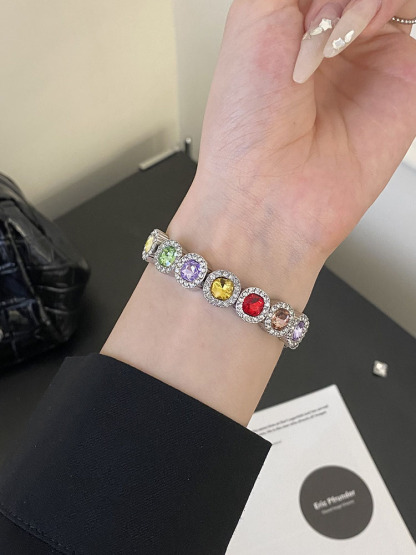 Colorful Round Diamonds Stainless Steel Band