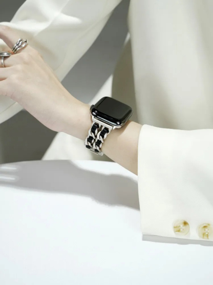 Double Row Leather with Stainless Steel Band for Apple Watch