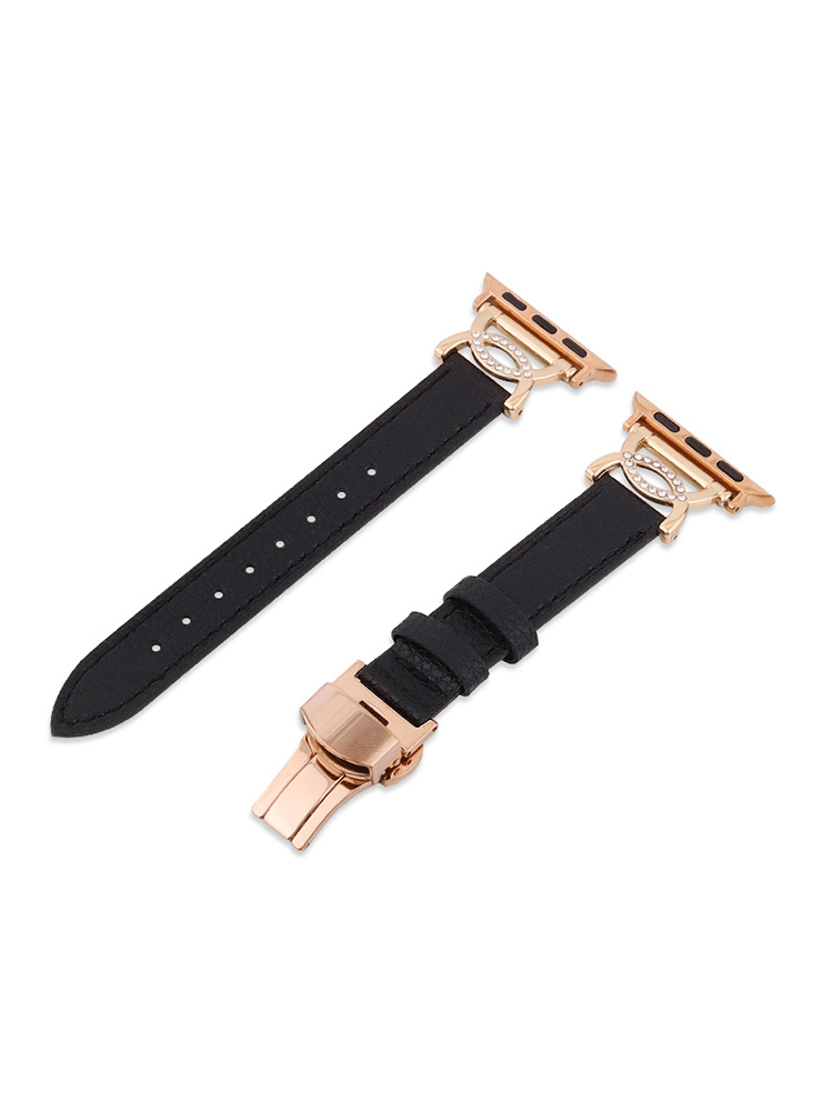 Diamond-set Double C Butterfly Buckle Leather Band