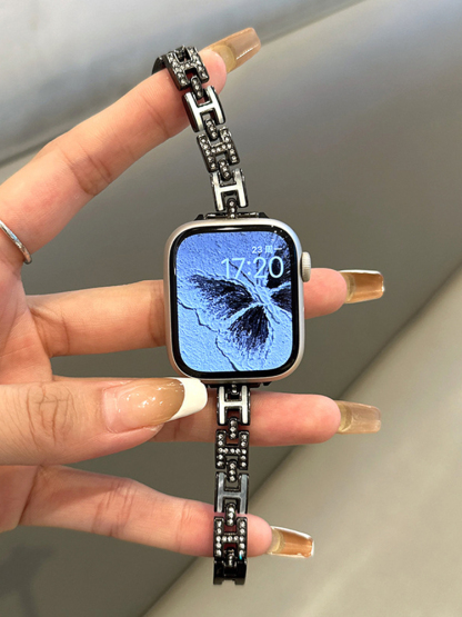 H Letter Rhinestone Stainless Steel Band