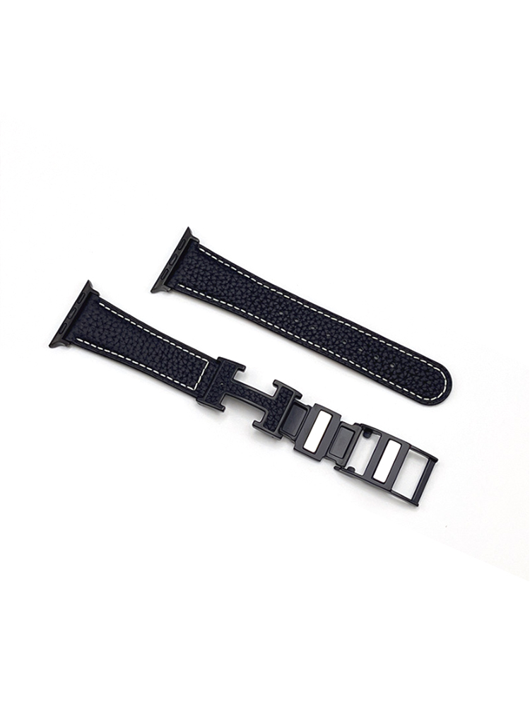 Litchi Pattern H Magnetic Buckle Leather Band