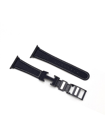 Litchi Pattern H Magnetic Buckle Leather Band