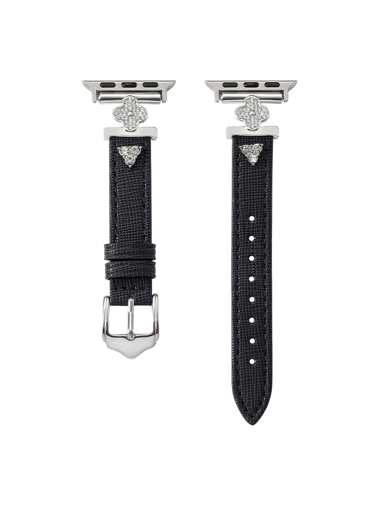 Full Diamond Clover Buckle with Diamond Rivet Leather Band