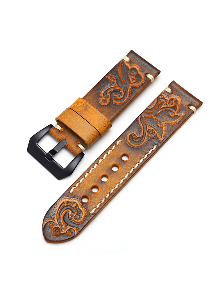 Vintage Engraved Leather Apple Watch Band - Tatanband