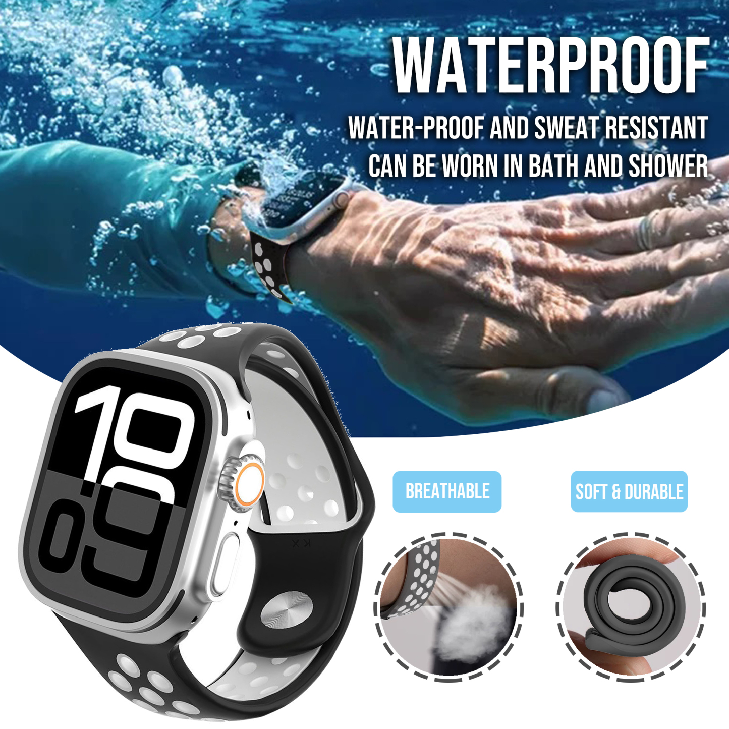 Creative Beveled-Edge Breathable Rubber Sports Watch Band for Apple Watch