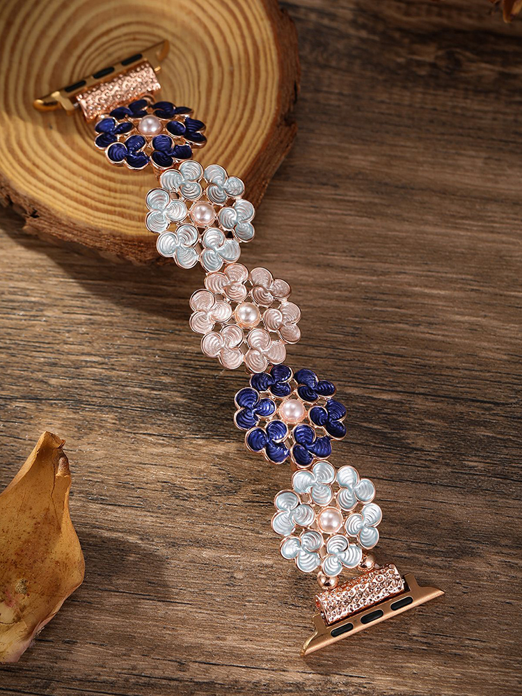 Clover Stitching with Pearls Stainless Steel Band