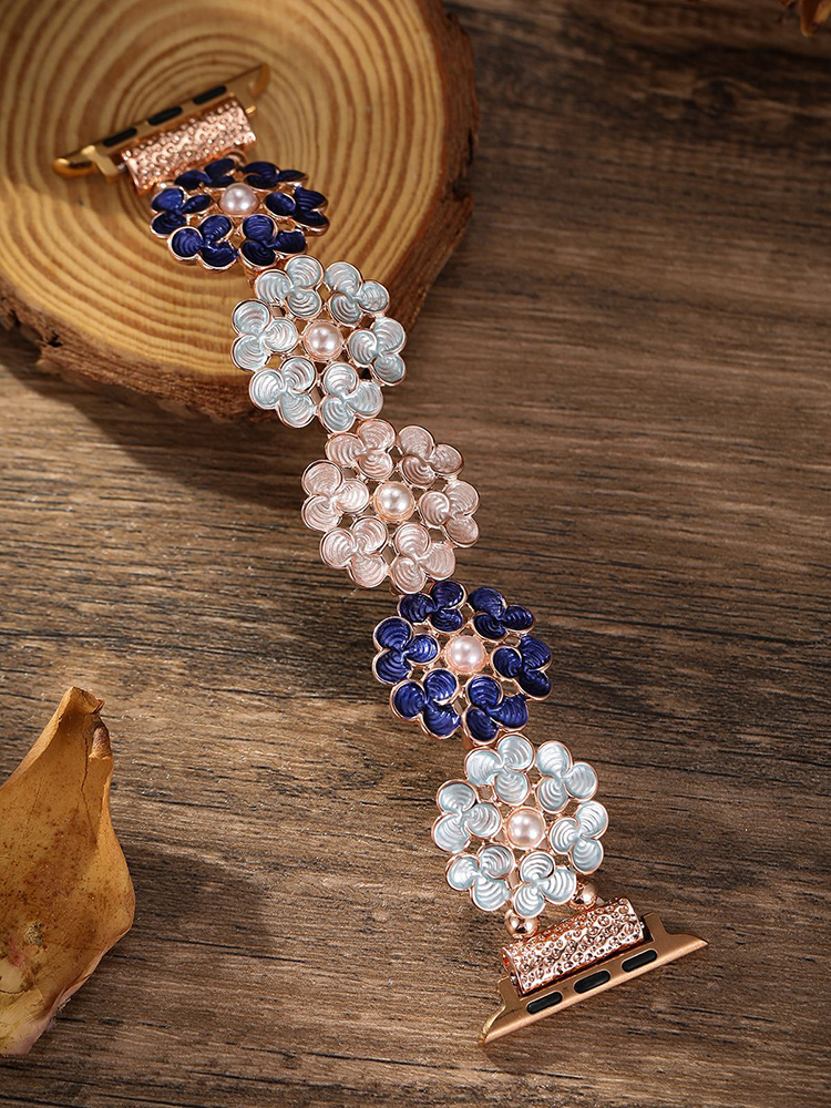 Clover Stitching with Pearls Stainless Steel Band