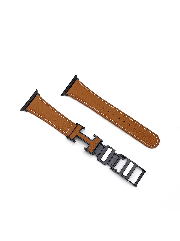 Litchi Pattern H Magnetic Buckle Leather Band