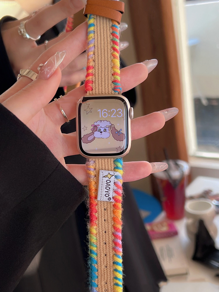 Hand-wound Corduroy Leather Apple Watch Band - Tatanband