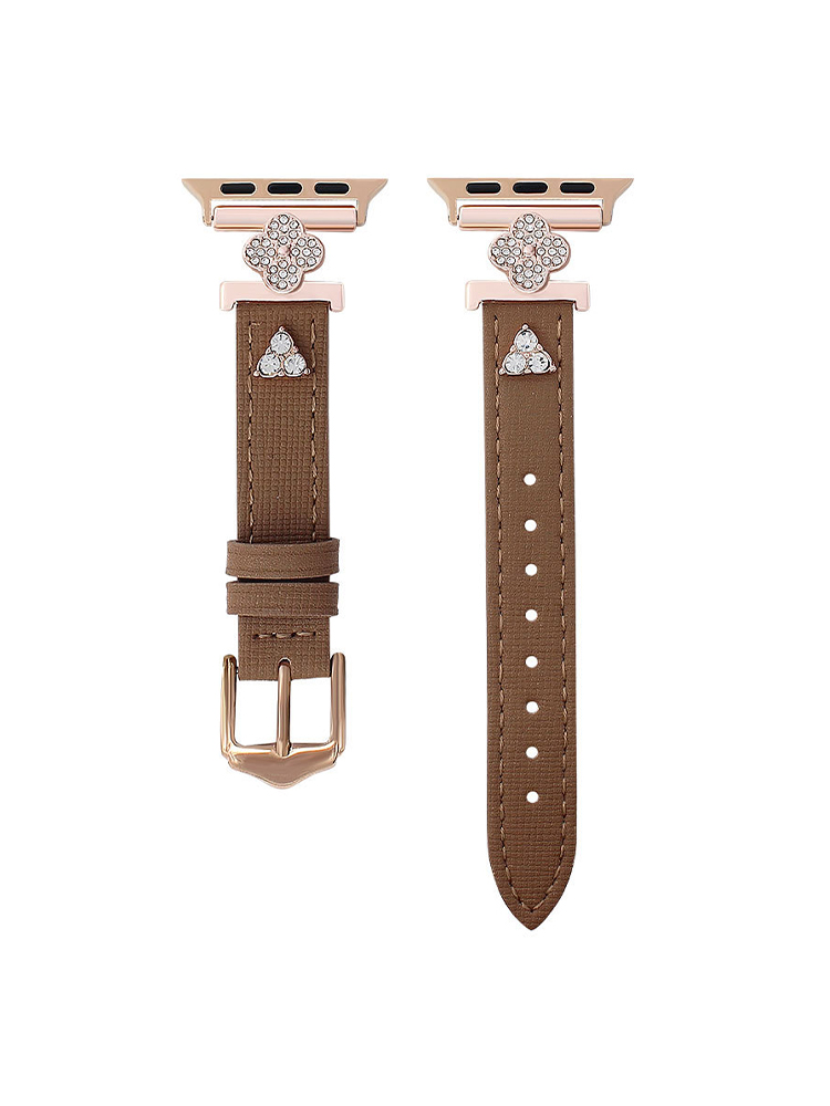 Full Diamond Clover Buckle with Diamond Rivet Leather Band