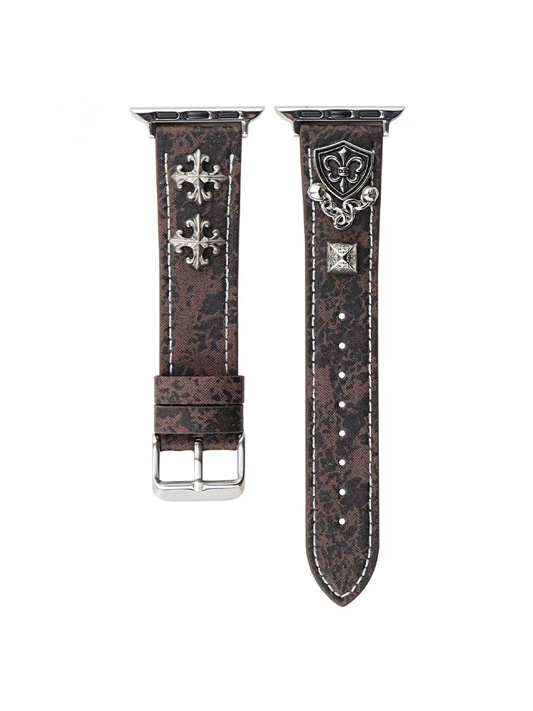 Chrome Hearts Distressed Pattern Leather Apple Watch Band - Tatanband
