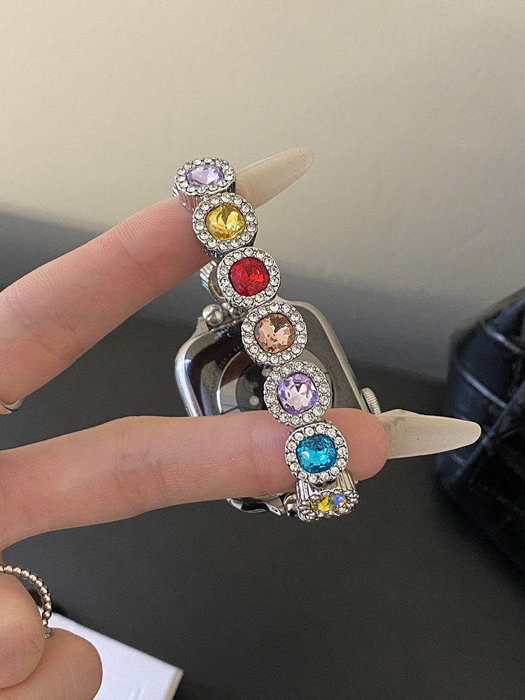 Colorful Round Diamonds Stainless Steel Band