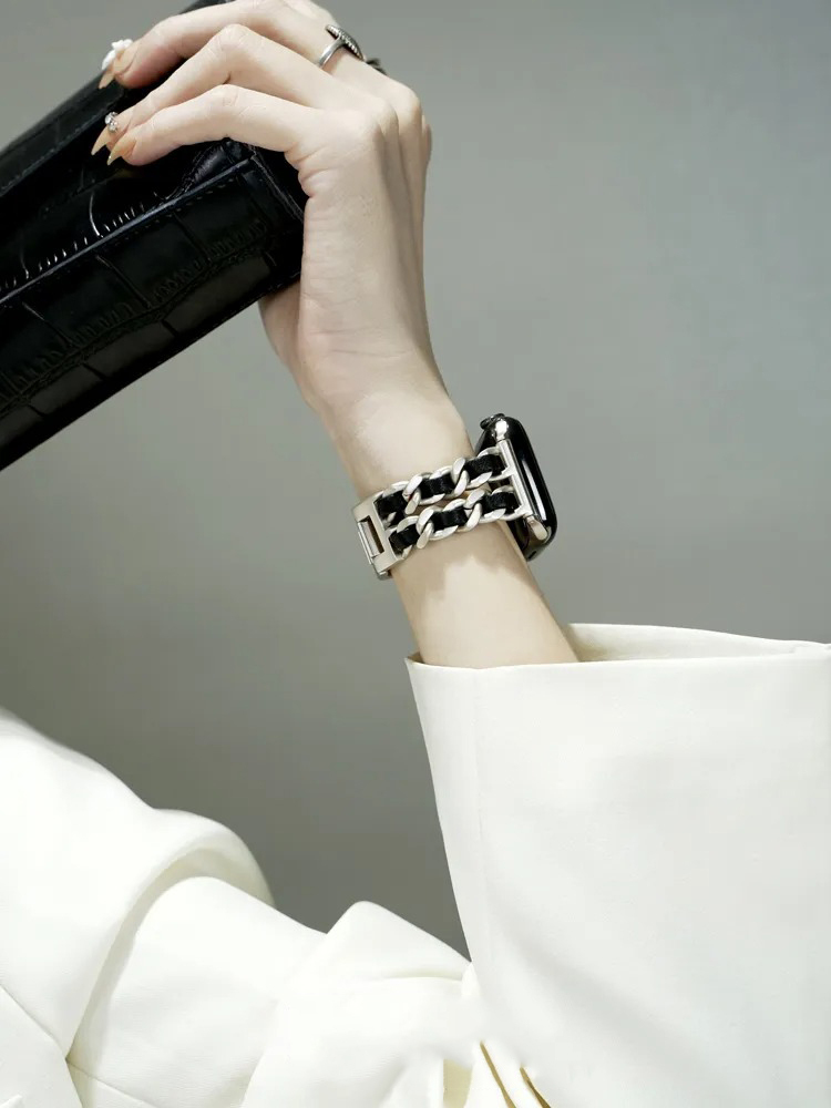 Double Row Leather with Stainless Steel Band for Apple Watch