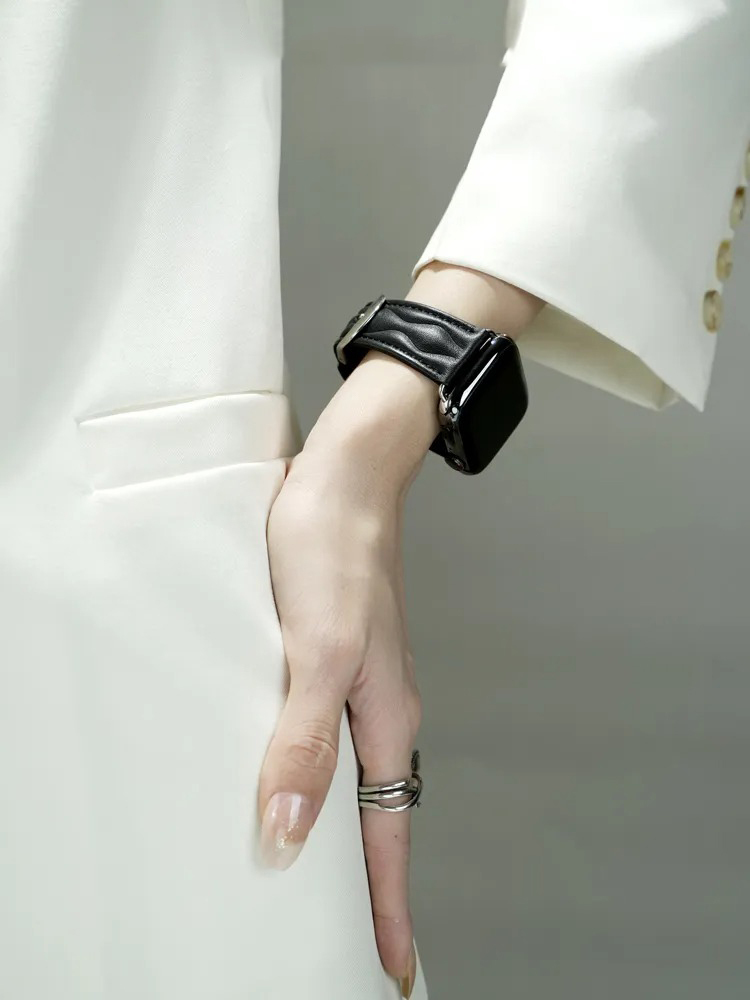 Double Wavy Stripe Leather Band for Apple Watch