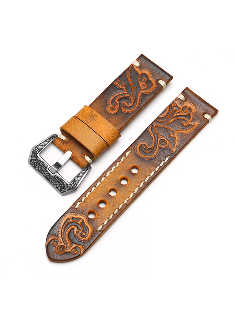 Vintage Engraved Leather Apple Watch Band - Tatanband