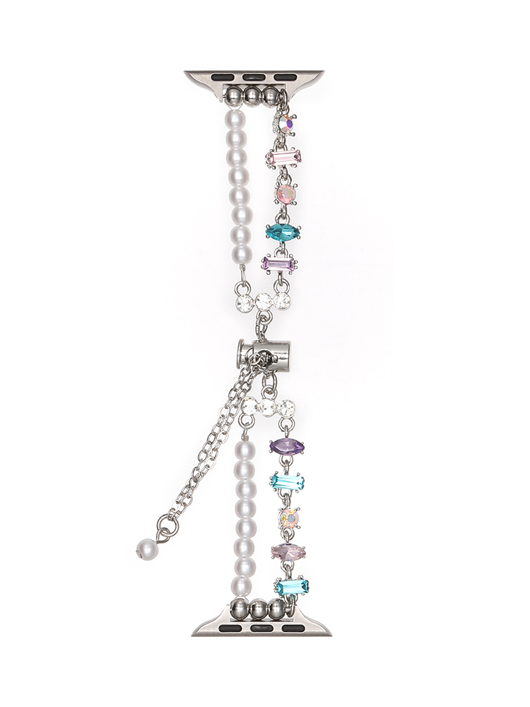 Double Chain Pearls with Mixed Zircon Stainless Steel Band