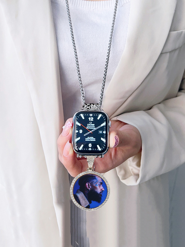 Custom Full Diamond Photo Pendant Titanium Steel Necklace