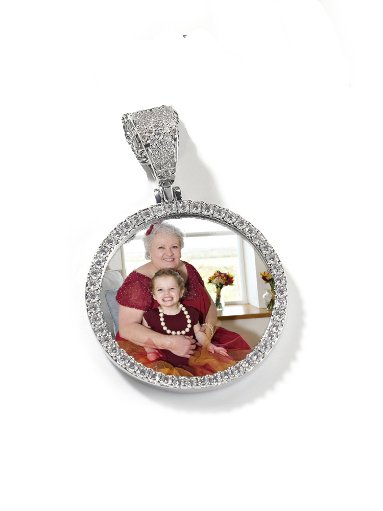 Custom Full Diamond Photo Pendant Titanium Steel Necklace