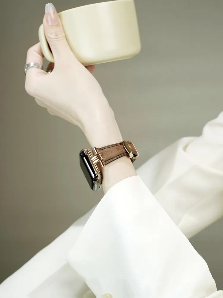 Double Curved Metal Buckle Leather Band for Apple Watch