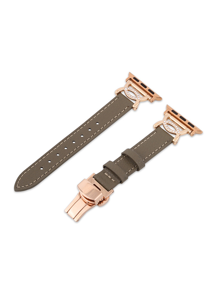 Diamond-set Double C Butterfly Buckle Leather Apple Watch Band - Tatanband