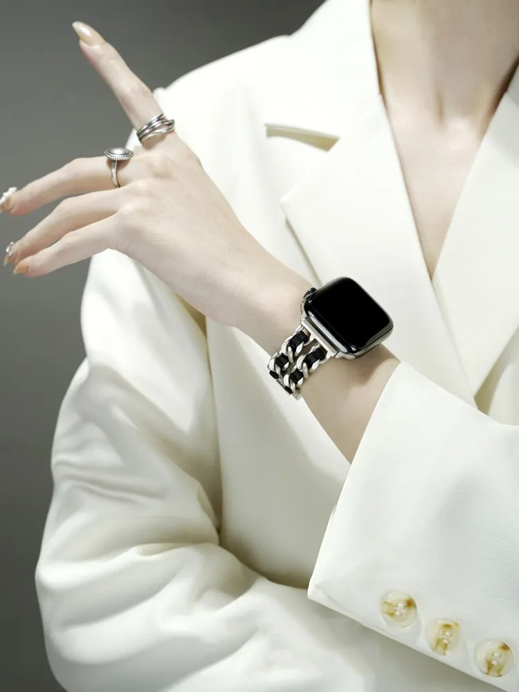 Double Row Leather with Stainless Steel Band for Apple Watch