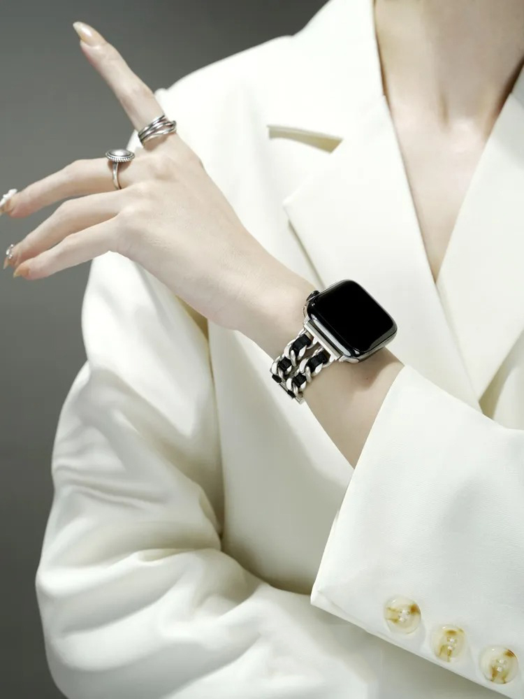 Double Row Leather with Stainless Steel Band for Apple Watch