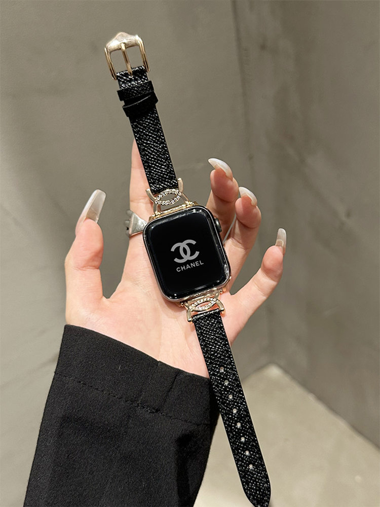 Double C-shaped Diamond Buckle Leather Band