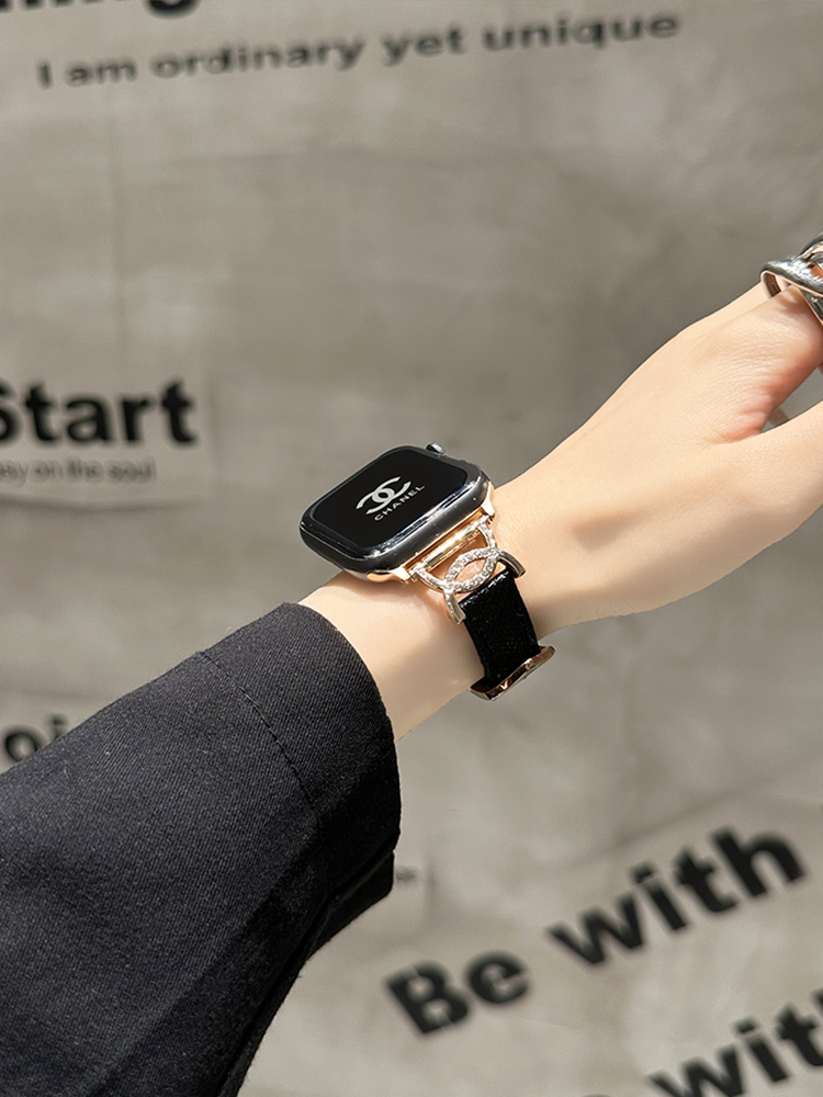 Double C-shaped Diamond Buckle Leather Band