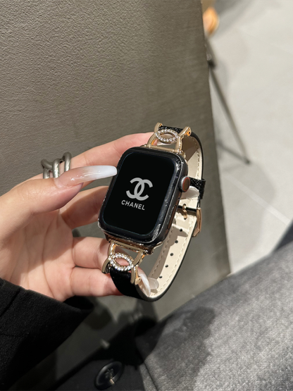 Double C-shaped Diamond Buckle Leather Band