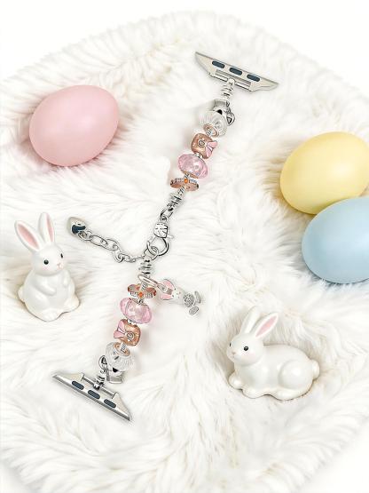 Pink Bunny Chram Crystal Beaded Band for Apple Watch