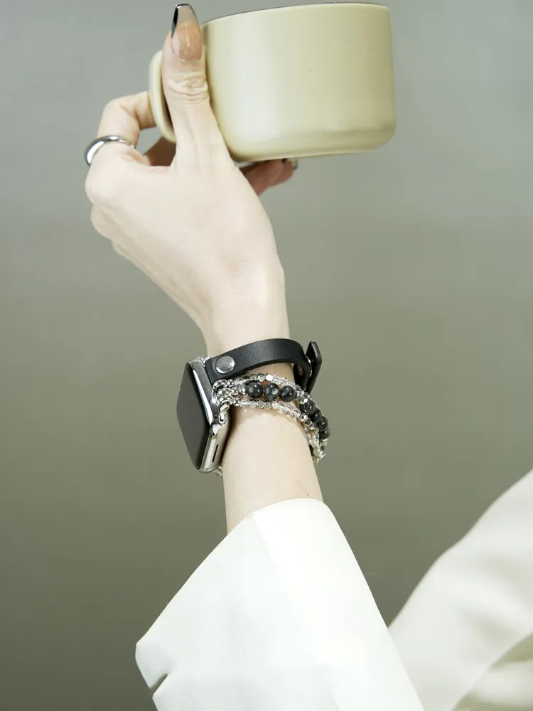 Agate Beaded with Leather Band for Apple Watch