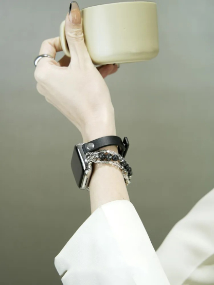 Agate Beaded with Leather Band for Apple Watch