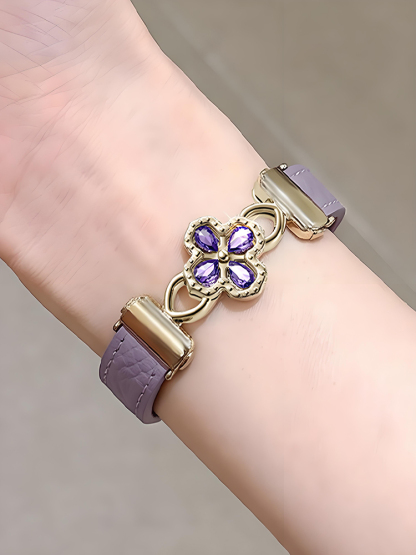 Cut-out Clover Magnetic Clasp Leather Band for Apple Watch