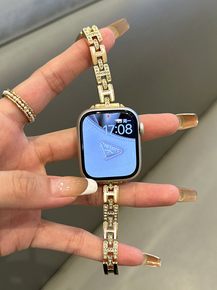 H Letter Rhinestone Stainless Steel Band