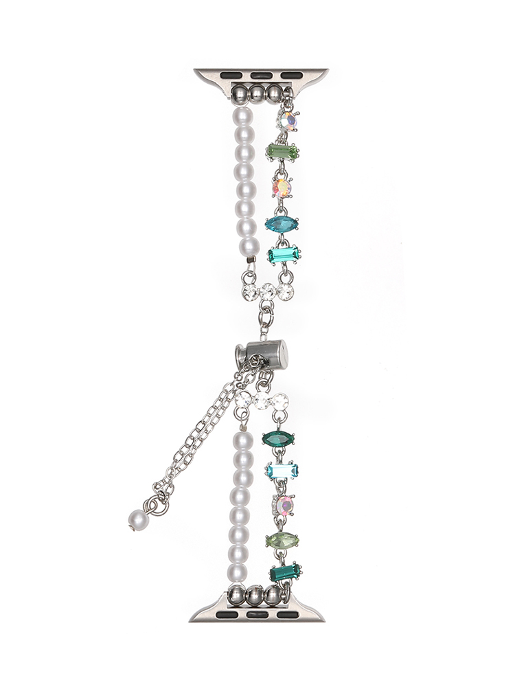 Double Chain Pearls with Mixed Zircon Stainless Steel Band