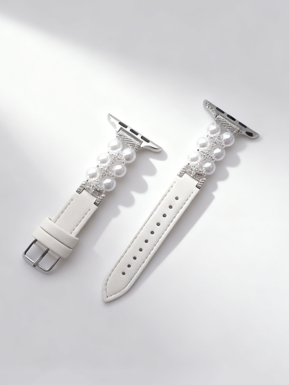 Double Row of Pearls Leather Band for Apple Watch