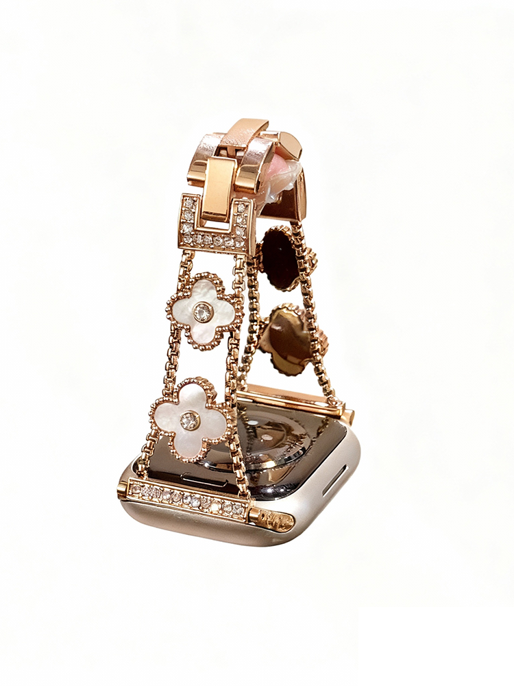 Center Diamond Four Leaf Clover Stainless Steel Band for Apple Watch