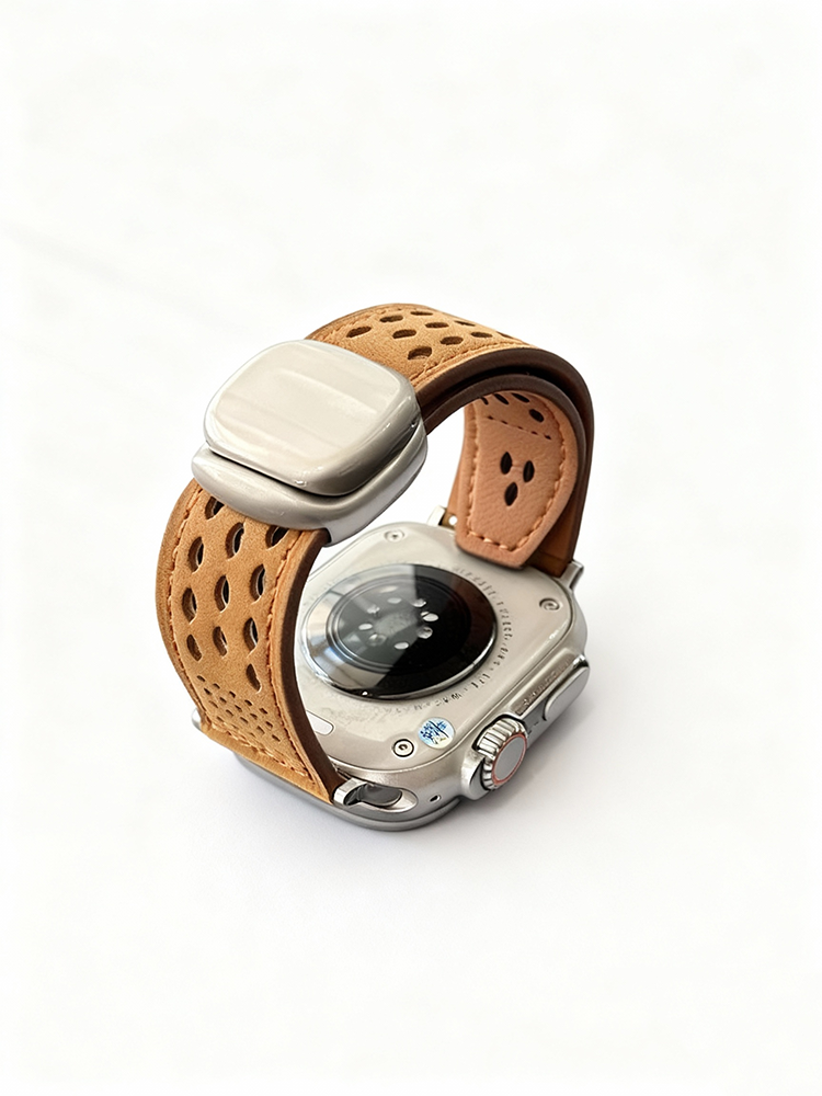 Breathable Mesh Magnetic Buckle Crazy Horse Leather Band for Apple Watch Band