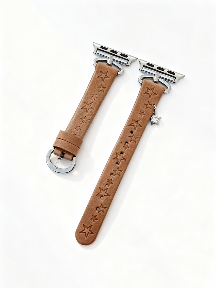 Star Print with Charm Leather Band for Apple Watch