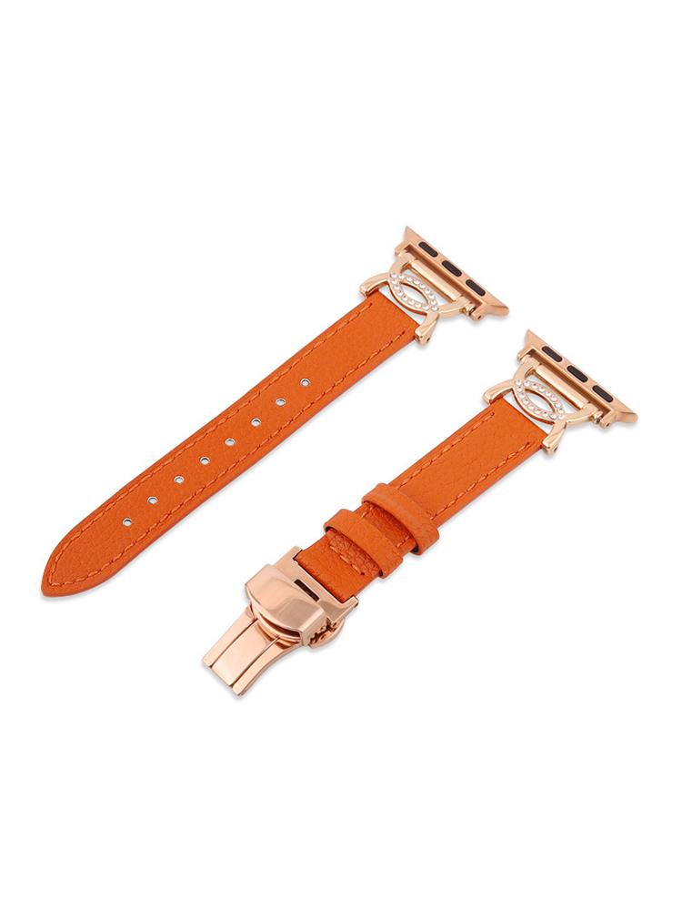 Diamond-set Double C Butterfly Buckle Leather Apple Watch Band - Tatanband