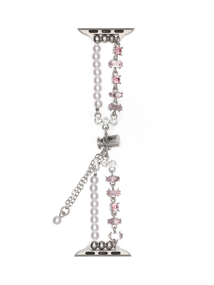 Double Chain Pearls with Mixed Zircon Stainless Steel Band