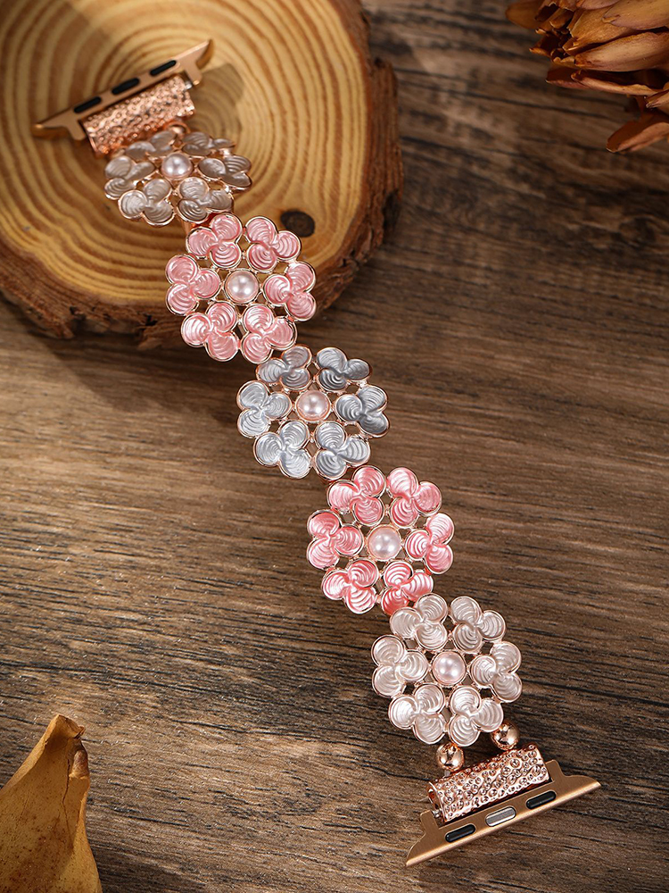 Clover Stitching with Pearls Stainless Steel Band