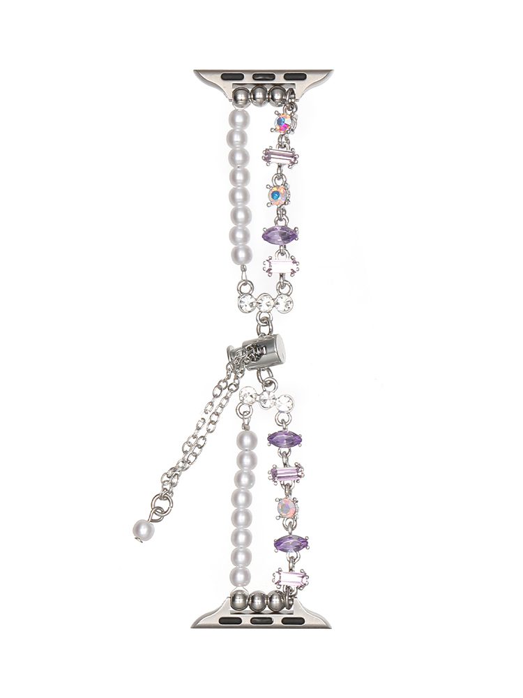 Double Chain Pearls with Mixed Zircon Stainless Steel Band