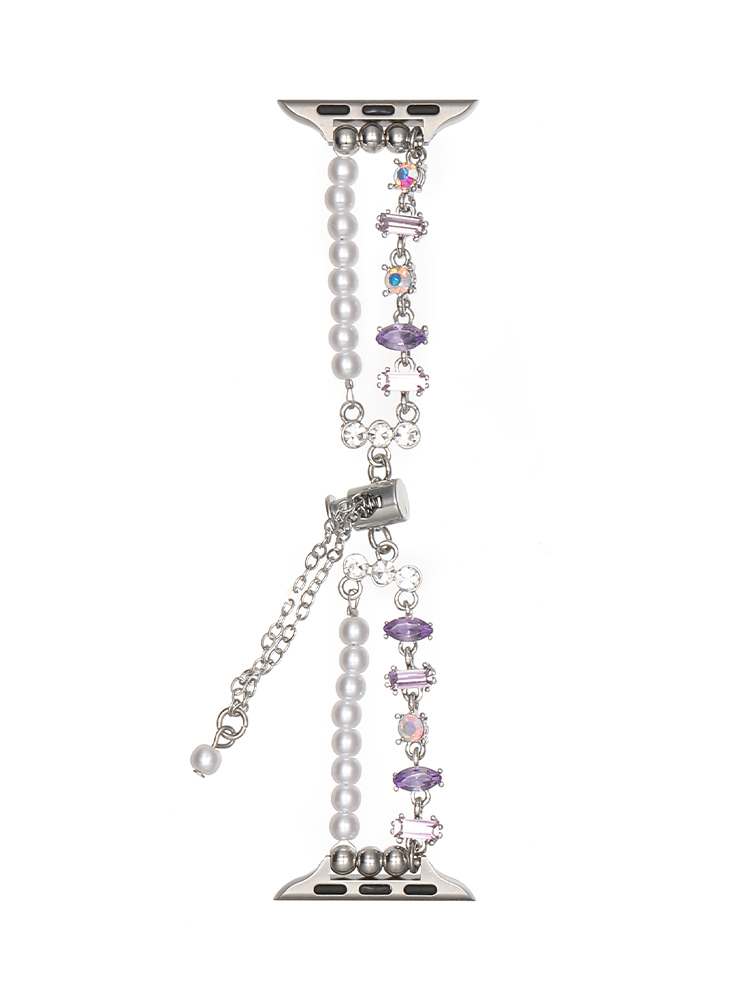 Double Chain Pearls with Mixed Zircon Stainless Steel Band